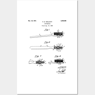 Toothbrush Patent - Bathroom Art - Black And White Posters and Art